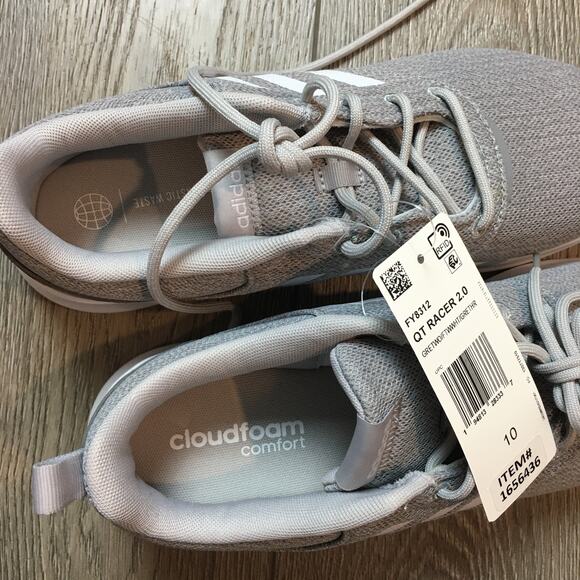 NWT Adidas QT Racer 2.0 Grey White Cloudfoam Comfort Size 10 Sneakers - Picture 3 of 9